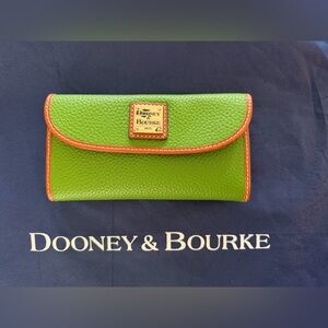 Dooney & Bourke Lime Green Pebbled Leather Wallet with Saddle Brown Trim